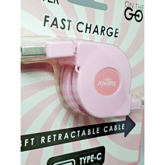 Pink Liquipel Powertek Fast Charge 3 Ft Retractable USB Type-C Cord - Picture 2 of 12